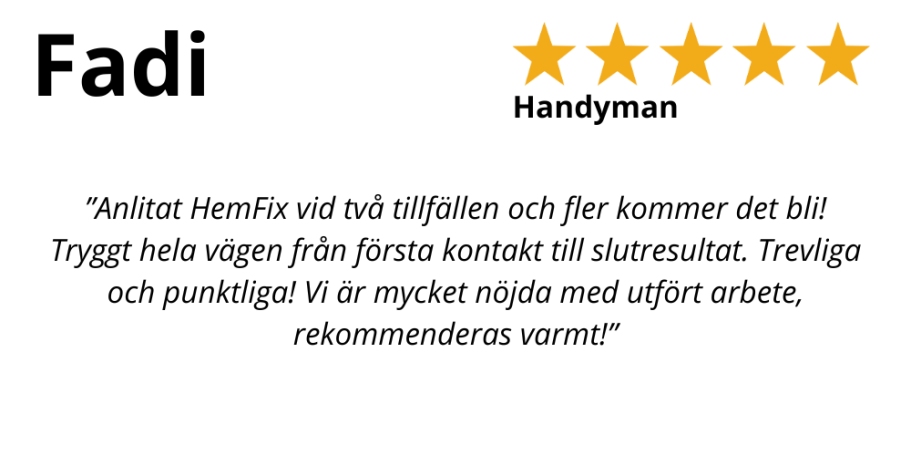 Google-recension som berömmer HemFixs pålitliga service