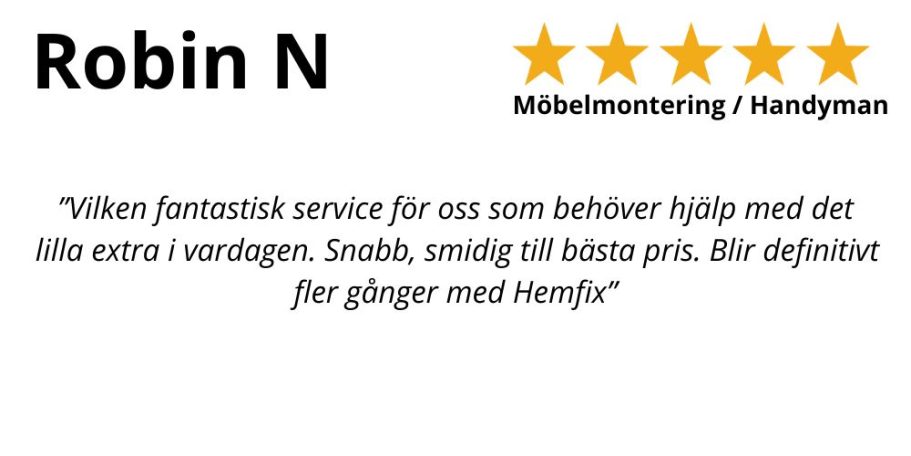 HemFix Linköping Kundrecension om snabb och professionell service från HemFix Möbelmontering vidaXL Linköping Hemma fix Hemfix Hemmafixare