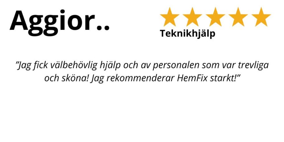 HemFix Linköping Kundrecension om snabb och professionell service från HemFix Teknikhjälp